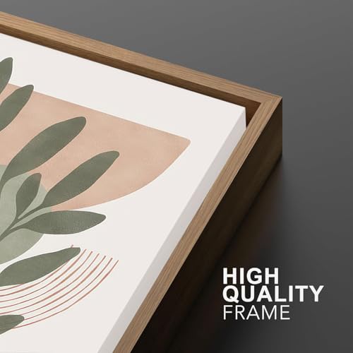 Bwodke Boho Wall Art, Framed Abstract Wall Art, Green Botanical Neutral Canvas Wall Decor, Large Mid Century Plant Pictures Set of 3, Modern Minimalist Paintings, for Bedroom Living Room Bathroom - Image 4