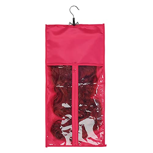 Large Silk Satin Wig Bags with Wood Hanger Hairpieces Ponytail Wig Satin Carrier Case for Store Style Hair Travel Wig Bag (60 * 29cm/23.6 * 11.4",Rose Red With Right Angle*5) - Image 2