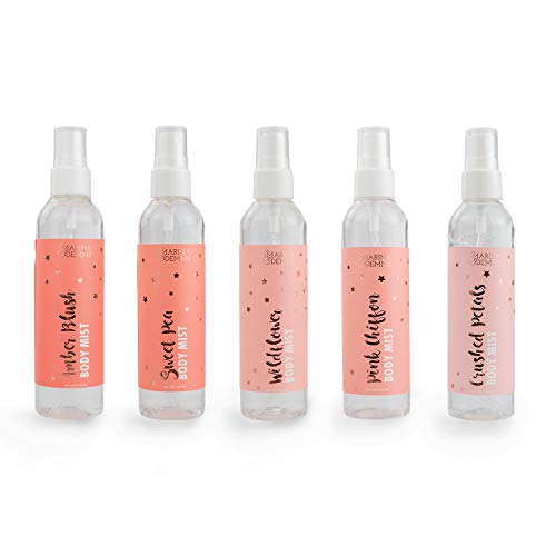 Marina & Demme Body Mist Collection For Women, Body Spray Set in 5 Pleasing Scents, Amber Blush, Wildflower, Crushed Petals, Pink Chiffon and Sweet Pea, 4 Fl Oz