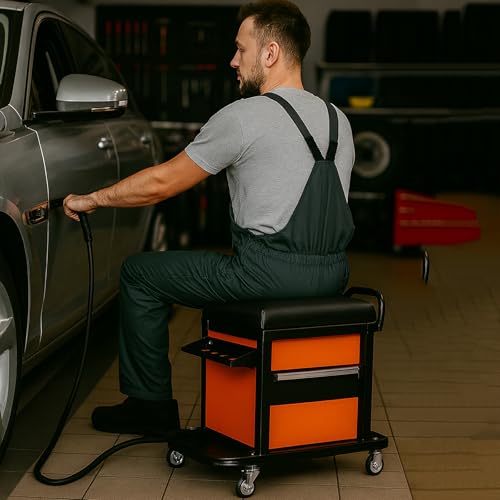A A IN Rolling Tool Chest Creeper Seat with 4 Pieces 2-1/2" Swivel Casters,Padded Creeper Seat with Extra Storage,Tool Box Chair, 300 pounds Capacity Mechanics Chair with Drawers