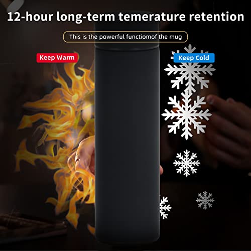 Thermos,15Oz Coffee Thermos For Hot Drinks(Women,Men,Baby),Smart Sports Water Bottle With Led Fahrenheit Display,Frosted Feel,Keeps Hot For 12 Hrs,Cold For 12 Hrs(Black) #TOP5