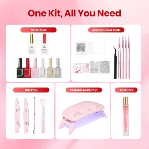 Image of Beetles 22 Pcs HEMA-Free Gel Nail Polish Kit with U V Light - 6 Color Pink Black White Red Shiver Glitter Gel Polish Set Timeless Charm Gift-Ready Package Salon Manicure Kit Gifts for Women