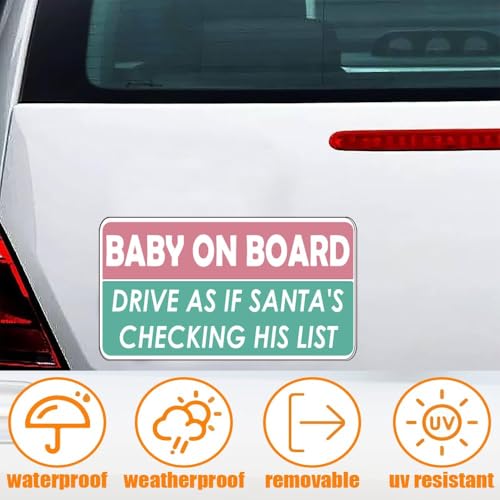 Image of 1step2dream Funny Baby on Board Bumper Sticker 2Pcs, Car Essentials|Drive AS IF Santa's Reflective Checking Sign and Reflective See-Through When Driving in The Dark | 7 x 5 Inches