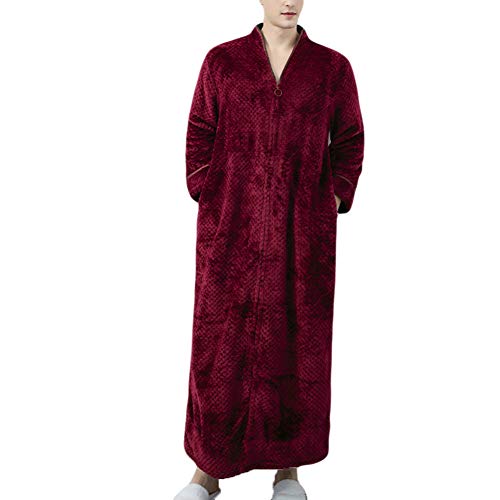 GUOCU Bata Mujer Hombre Invierno Camisón con Cremallera Larga Bolsillos Bata Franela...
