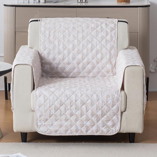 Image of House of Quirk 'Mughal Series' Anti-Slip Sofa Cover Mat with Pocket | Polyester Couch Protector for Pets, Kids & Spills (Beige Blossom, 180x60cm, One Seater)
