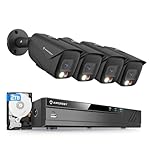 Amcrest 4K Security Camera System, 4K 8CH PoE NVR, (4) x 4K Night Color Bullet POE IP Cameras, Active Deterrent, Pre-Installed 2TB Hard Drive, NV4108E-2796EB4-2TB (Black)