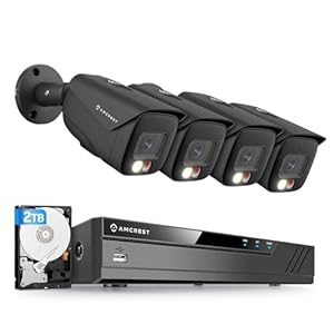 Amcrest 4K Security Camera System, 4K 8CH PoE NVR, (4) x 4K Night Color Bullet POE IP Cameras, Active Deterrent, Pre-Installed 2TB Hard Drive, NV4108E-2796EB4-2TB (Black)