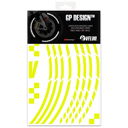 VFLUO GP Design, Kit de Cintas, Rayas Retro Reflectantes para Llantas de Moto (1 Rueda), 3M Technology, Anchura Normal : 7 mm, Amarillo Fluorescente
