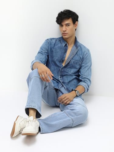 Image of Urbano Fashion Men's Regular Fit Full Sleeve Washed Denim Shirt