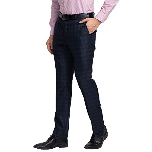Image of Park Avenue Men's Poly Viscose Blend Checks Pattern Super Slim Fit Flat Front Formal Trouser