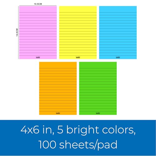 Image of SOLO Memo Ruled Blocks Pack of 2, 100 Tear-Off Sheets in 5 Different Color with 80 GSM, Fountain Pen Friendly Lined Pages for School & College Project, Assignment & Practical (Portrait, 105 x 148 mm)