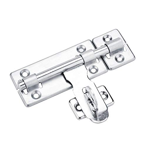 Slide Bolt Gate Latch Heavy Duty Solid Stainless Steel Chrome Finish with Padlock Hole Outdoor Garage Door Security Lock 4in Durable Gate Latch for Yard Fence Gate Security