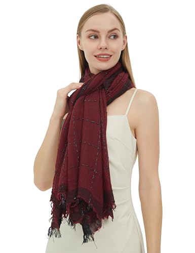 PANTONIGHT Lady's Fashion Scarf with Lurex Lightweight Wool Scarf for Women Plaid Large Shawl for Party Dress Shawl4