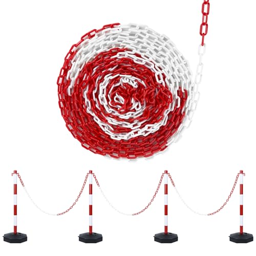 LZQ Chaîne de signalisation, bicolore, rouge et blanche, 25 m, en plastique, 6 mm d'épaisseur, chaîne de sécurité pour chantier, parking
