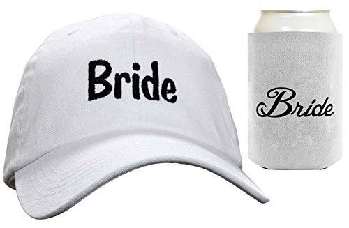 Bride Matching Hat Cap and Can Coolie Wedding Gift Set Bundle White