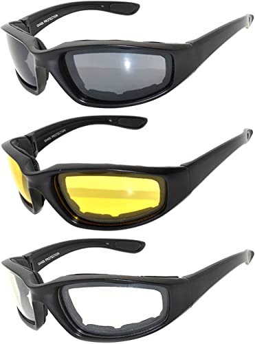 Image of OWL Motorcycle Riding Sport Sunglasses Assorted Color Multipacks, Unisex Foam Padded Wind Blocking Glasses UV400 Protection