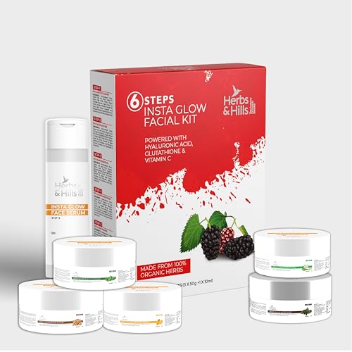 Herbs & Hills Facial Kit, 6 Steps Insta Glow Facial Kit with Vitamin C, Glutathione