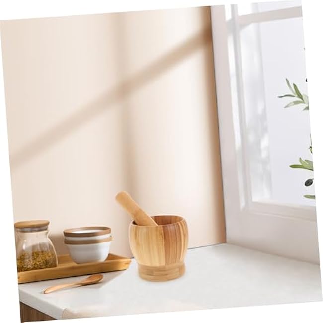 VOSAREA Wooden Garlic Grinding Pot Set Natural Pestle Kit for Grinding Spices Seasonings and Supplements Elegant Kitchen Essential for Home Use