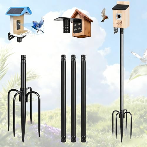 Gtongoko Smart Bird Feeder Pole 1-Inch Dia 63 Inch Bluebird House Pole for Outdoors Weather Station Heavy Duty Metal Mounting Kit Adjustable Bird Feeder Stand Black