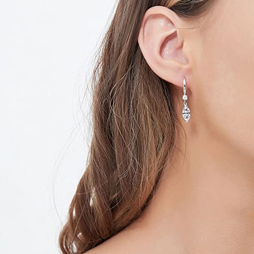 BERRICLE Sterling Silver CZ Solitaire with Side Stones Wedding Leverback Drop Dangle Earrings for Women, Cubic Zirconia - Asscher, Cushion, Heart Shaped, Marquise, Princess Cut4