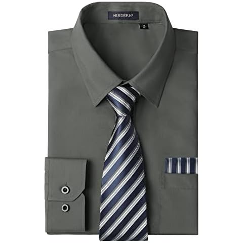 HISDERN Camisa Hombre Gris Manga Larga Formal con Bolsillo Regular Fit XL Cover