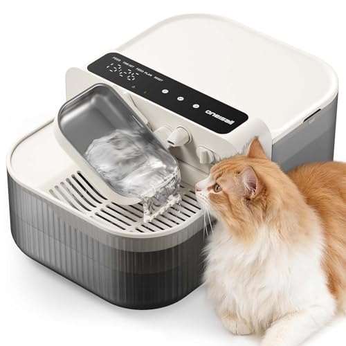 Image of oneisall Wireless Cat Water Fountain No Filters, 3.5L /118oz Tank Wastewater Separation Cat Fountain, Stainless Steel Bowl, Ultra-Quiet Filterless Pet Dispenser, Beige