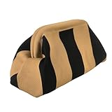 JENCVNL Sommer Strand Clutch Damen, Gestreift Clutch Handtasche Gewebte Dumpling Bag Clutche Geldbörsen Kosmetiktasche für Sommerstrände, Shopping, Reisen (Schwarz/Camel)