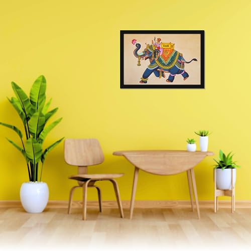 Image of Mad Masters Elephant Rajasthani Art Painting Aesthetic Hanging Photo Frame Decorative Item Home Decoration and Wall Decor for Living Room and Bedroom (MM 1446, 45.7L x 30.5W cm, Canvas, Without Plexi Glass)