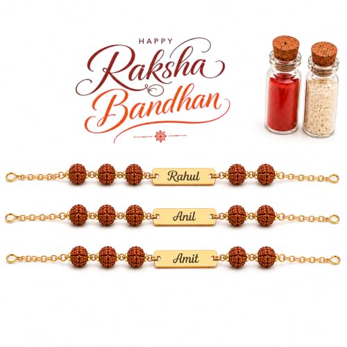 Image of Unisex-Adult Customized Name Rakhi For Brother | Rudraksha Beads, Custom Name Engraving, Adjustable Fit