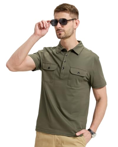 Camiseta polo para hombre de manga corta de algodón, ideal para golf y trabajo, con 2 bolsillos miniatura 4