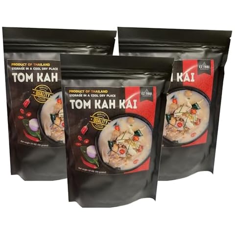 3pcs-Tom Kha Gai Instant Powder Soup Base Kits 1.62-ounce (46g) 1serve- Coconut Milk Powder, Curry Paste Powder and Dried Herbs Authentic Easy & Quick Suitable for Rice, Ramen, Noodles Cover
