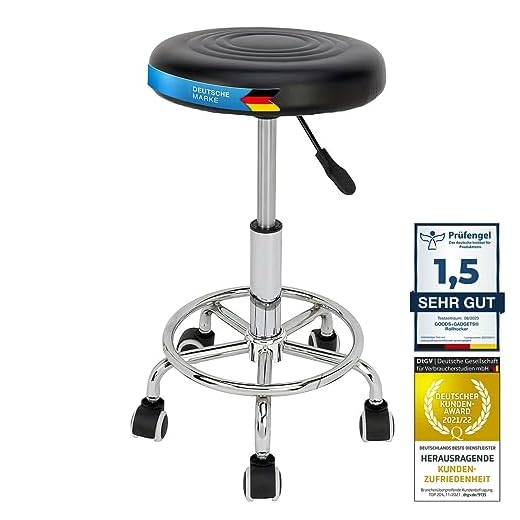 GOODS+GADGETS Ergonomie rollbarer Arbeitshocker Drehhocker Barhocker Praxishocker Rollhocker höhenverstellbar, schwarz