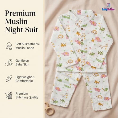 Image of 100% Cotton Muslin Pant Shirt Set | Ultra Soft Breathable Toddler Outfit | Summer Wear Kids Clothing | Skin Friendly Comfortable Fit | SIZE | PRINT