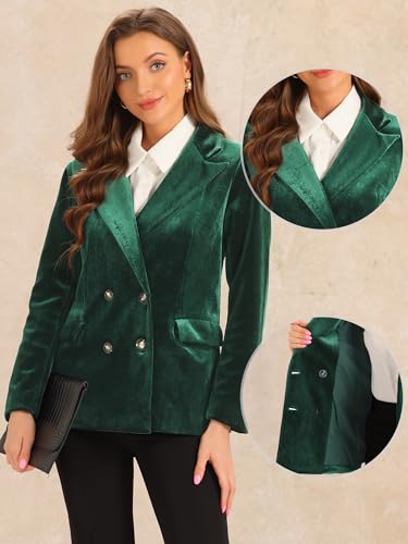 Allegra K Velvet Blazers for Women's Notched Lapel Long Sleeve Double Breasted Blazer Jacket2