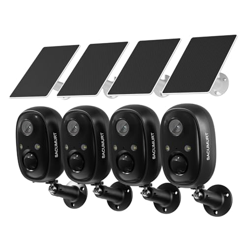 WiFi Cameras for Home Security, Solar Powered Security Cameras Wireless Outdoor, Outdoor Camera Wireless, PIR Motion Detection, Color Night Vision, Compatible with Alexa & Google Home, Storage 4-Pack