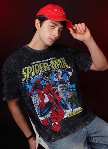 Image of Free Authority Official Marvel Spider-Man Brand New Day Graphic Printed Men's Oversized Fit T-Shirt | Pure Cotton Crew Neck Half Sleeve Casual Summer Tee