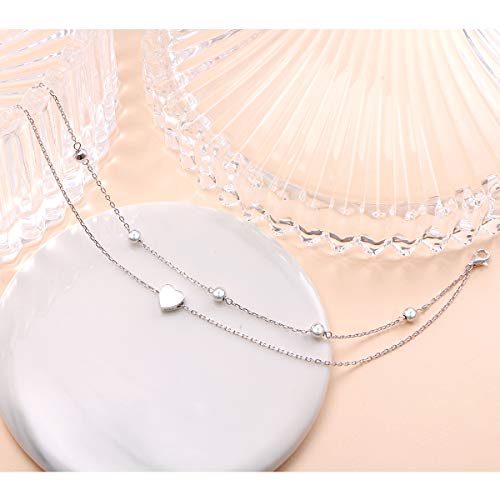 Image of Flyow Anklet for Women S925 Sterling Silver Adjustable Foot Beaded Heart Charm Ankle Bracelet Anklets Jewelry