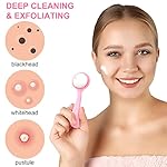 2 Pack Silicone Manual Facial Cleansing Brush, Skin Friendly Waterproof Face Cleaning Scrubber Exfoliator Cleanser for Blackheads Whiteheads Makeup Residues Removal- Blue & Pink - Image 3
