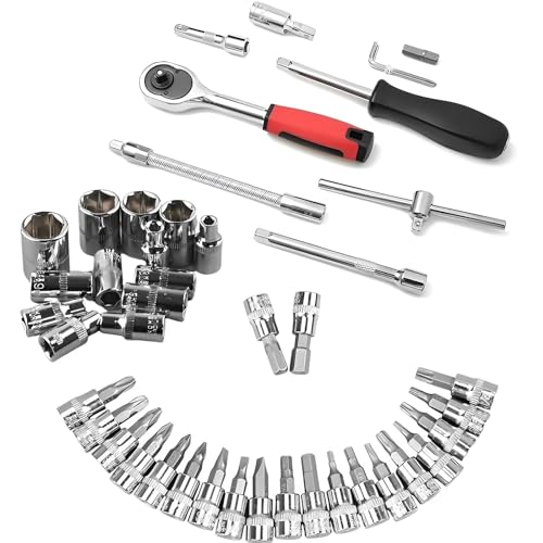 Kit de Ferramentas Chaves Catraca Reversível Soquetes Sextavados com desengate rápido 46 Peças Aço C