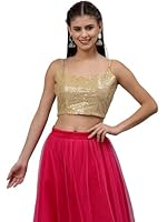 studio rasa Women's Plus Size Net Sequins Embroidered Spaghetti Blouse for Wedding Party Festive (TPWC32132-2XL_BL_Gold_2X-Large)