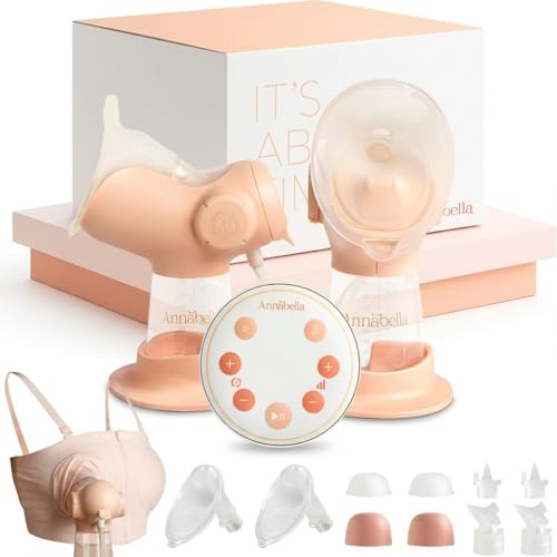 Image of Annabella Double Breast Pump with Hands Free Pumping Bra - Innovative Baby Tongue Simulation Electric Breast Pump, Adjustable Shield (18–24mm), Quiet, Comfortable & Portable