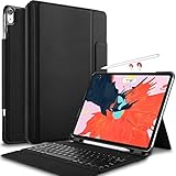 IVSO iPad Pro 12.9 Case with Keyboard 2018-3rd Gen One-Piece Wireless Keyboard Stand [Compatible Apple Pencil Charging] Auto Wake Sleep Keyboard Case for iPad Pro 12.9 2018 (Not for 2017/2015) Black