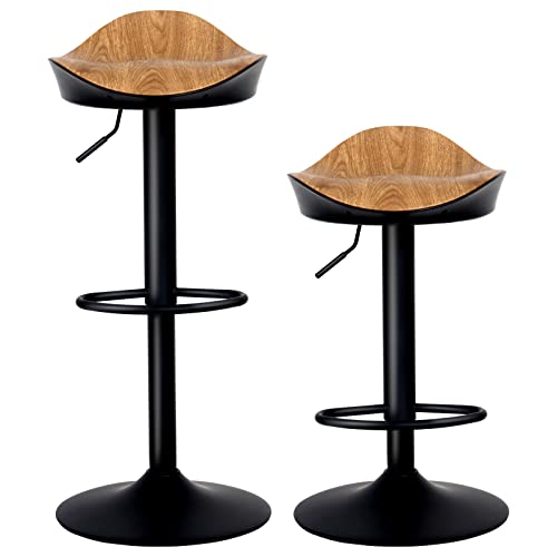 YOUTASTE Barhocker 2er Set, Bar Hocker Höhenverstellbar und Drehbar, Küche und Theke Hocker, mit PU-Oberfläche Sitz, Fußstütze und Metallrahmen (Holzähnliche Farbe) - 2