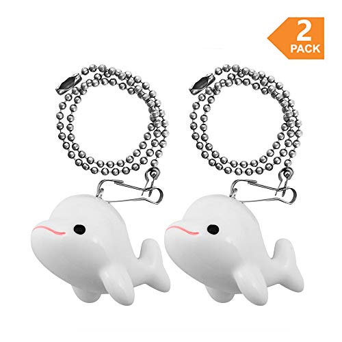 Wayilea Ceiling Fan Pull Chain 2Pcs Whale Fish Ornaments, Extra 2Pcs Stainless Steel Extender Chains, Decorative Cute Light Pulls Gifts For Girls Kids Ocean Coastal Beach #TOP2