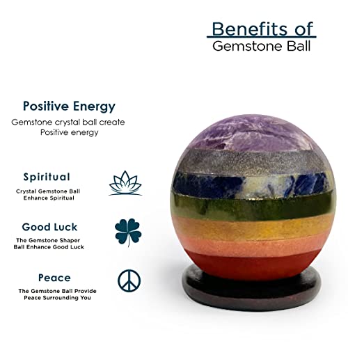 Image of Shubhanjali Feng Shui 7 Chakra Crystal Sphere Ball 100-150g with Wooden Stand | Natural Healing Stone for Vastu, Reiki Healing, Positive Energy, Chakra Balance, Spiritual Growth & Home Decor