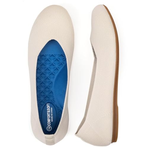 Image of Frank Mully Women's Ballet Flats Round Toe Walking Flats Slip On Work Shoes Knitted Flats Shoes for Woman Soft Lightweight