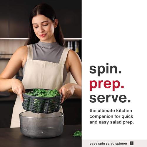 Zyliss Easy Spin Salad Spinner - Fruit & Veggie Dryer - Produce Spinner & Cleaner for Salad Prep - Dishwasher-Safe Kitchen Essential - Non-Slip Bowl with Pull Handle - Grey Easy Spin Large by Zyliss - Image 2