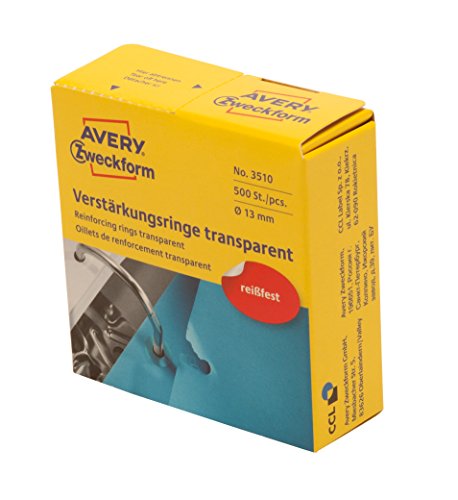 AVERY Zweckform Art. 3508 Lochverstärkungsringe (Lochverstärker, selbstklebend, Ringverstärker, Ringlochverstärker, Ø 13 mm) 2500 Stück weiß (Transparent, 10er Pack)