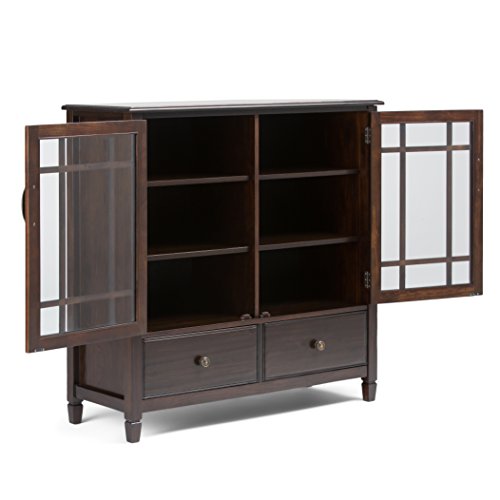 Simpli Home Connaught SOLID WOOD 46 inch Wide Traditional Tall Storage Cabinet in Dark Chestnut Brown, with 2 Tempered Glass Doors that open to a Cabinet with 4 Adjustable Shelves an two Deep Drawers - Thumbnail 4