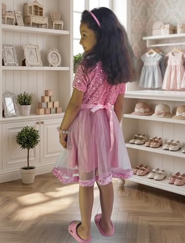 Image of Charming Girls' Kids Velvet & Net Frock with Knee-Length Short Sleeve A-line Round Neck Fit and Flare and Back Zipper Closure|Kids Dress for Baby Girls Birthday Outfit